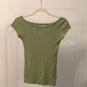 Michael Stars Olive Shimmer Knit Top Cap Sleeve One Size